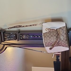 Coach brown gold white purse with snakeskin straps